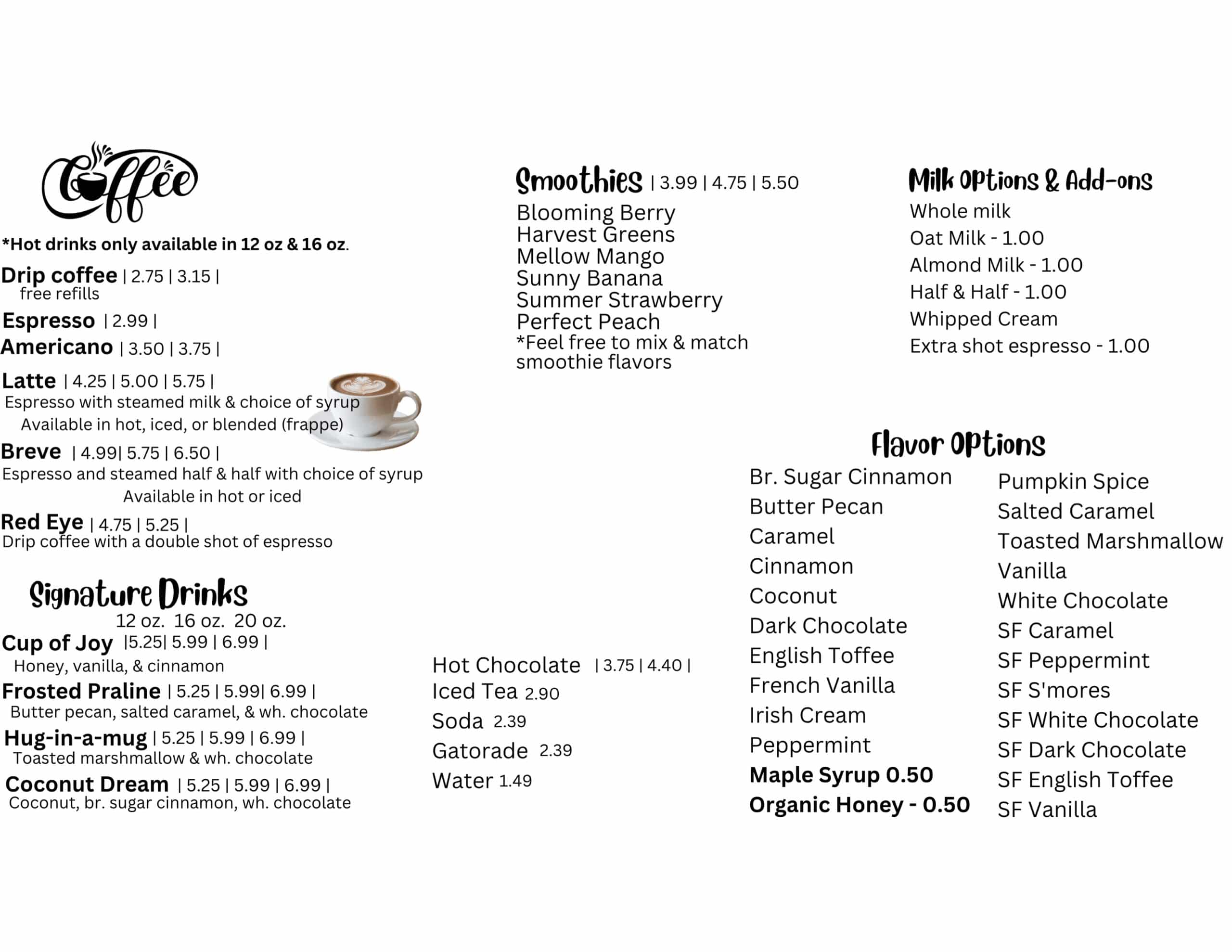 Menu Cup of Joy Coffee Shop